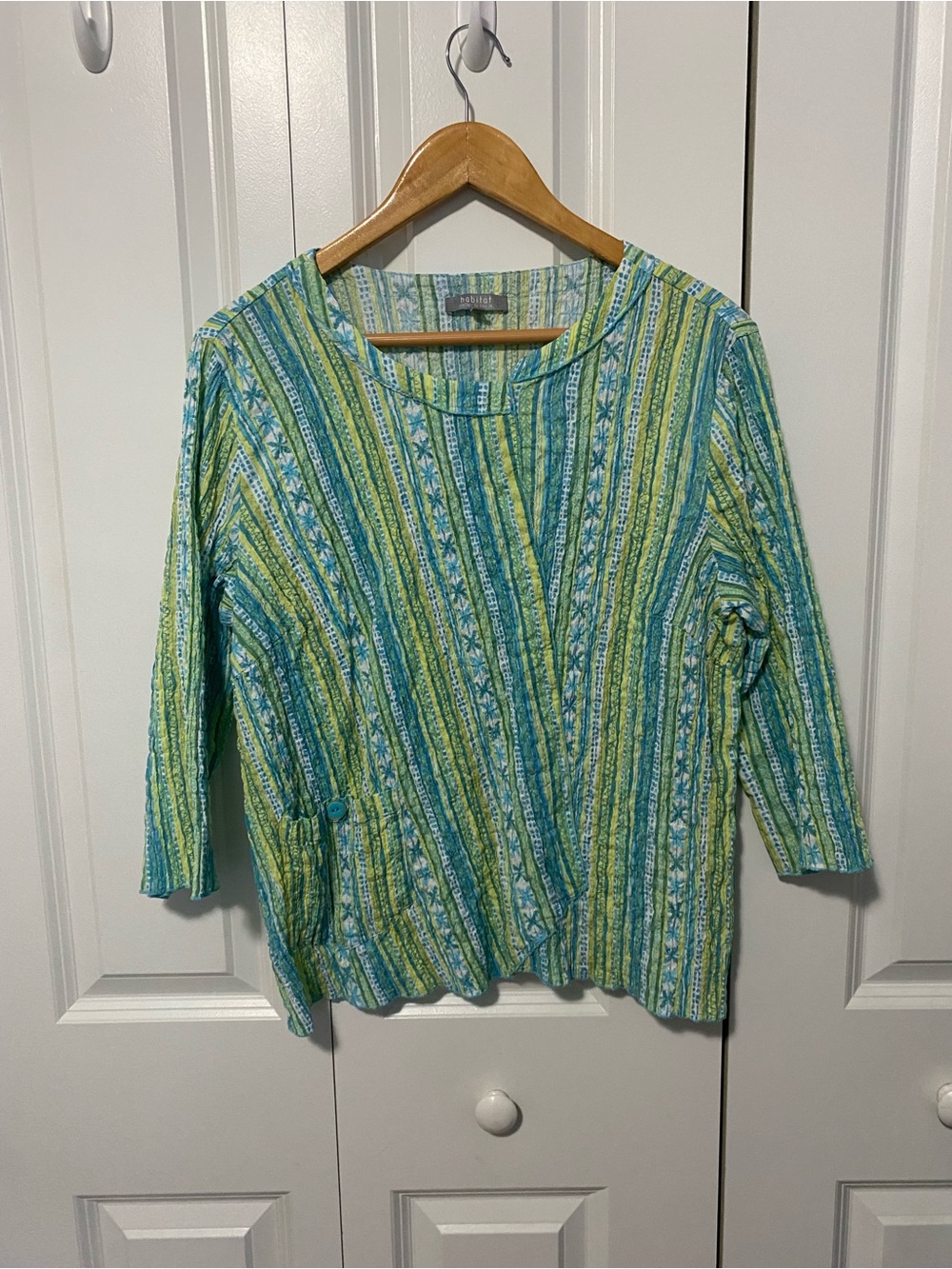 Habitat Striped Scoop Neck Top in Green and Teal
